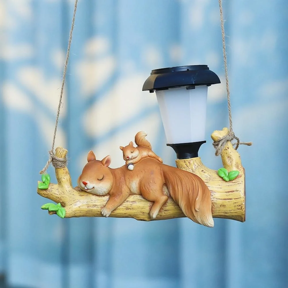 Solar Squirrel Sloth Hanging Light, Cartoon Animal Statue Lantern for Garden Decoration Ci22744