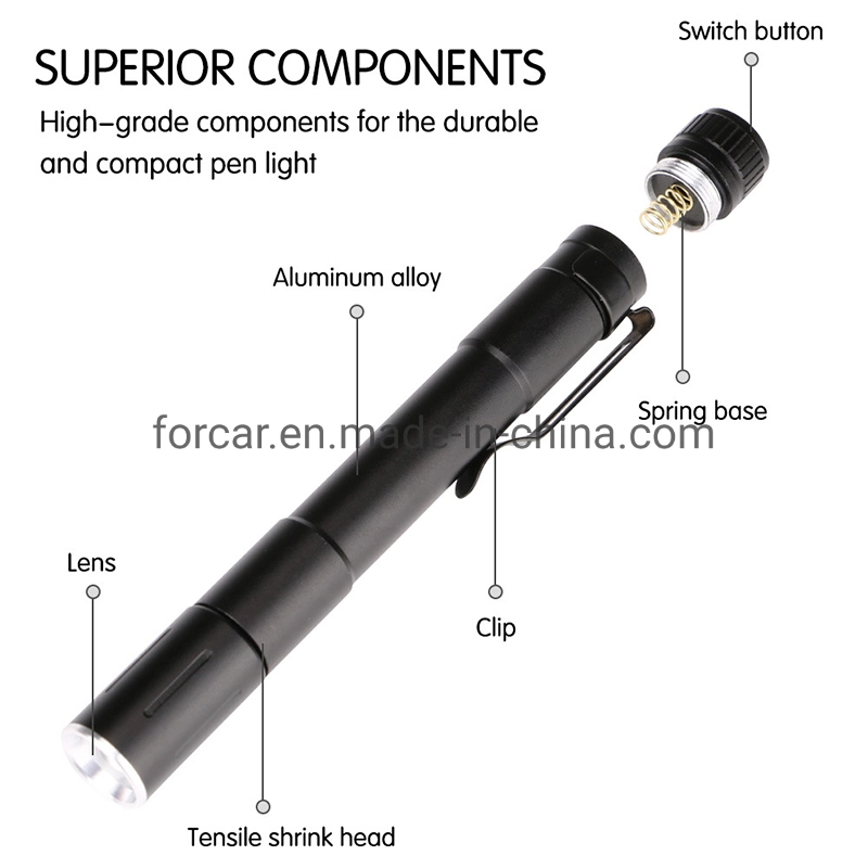 Wholesale Medical Pocket Portable Zoomable LED Torch Lamp Battery Power Clip Pen Flash Light 3 Modes Waterproof Camping Emergency Mini LED Flashlight