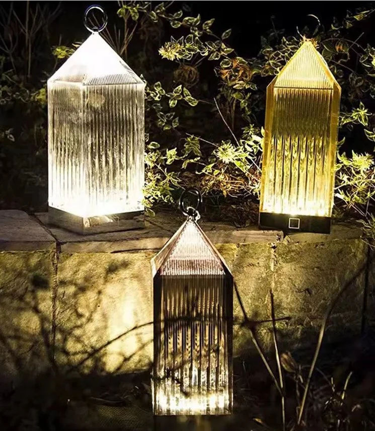 LED Outdoor Camping Lantern Restaurant USB Charging Touch Dimming Crystal Lamps Decorative Luxury Desk Lamp Modern Cordless LED Rechargeable Acrylic Bar Lights