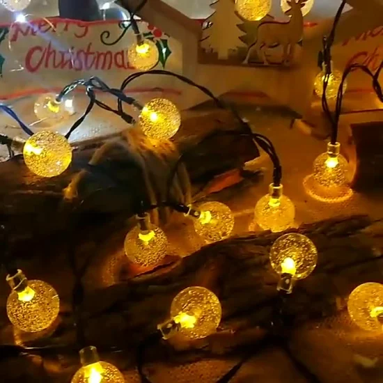 Fio de luz solar 50 LED bola de cristal branco quente Fio de luz de fada solar para Natal ao ar livre